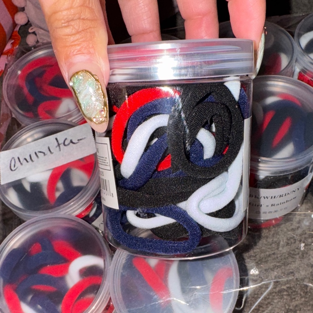 Red, White, blue and Black Hair Ties Set